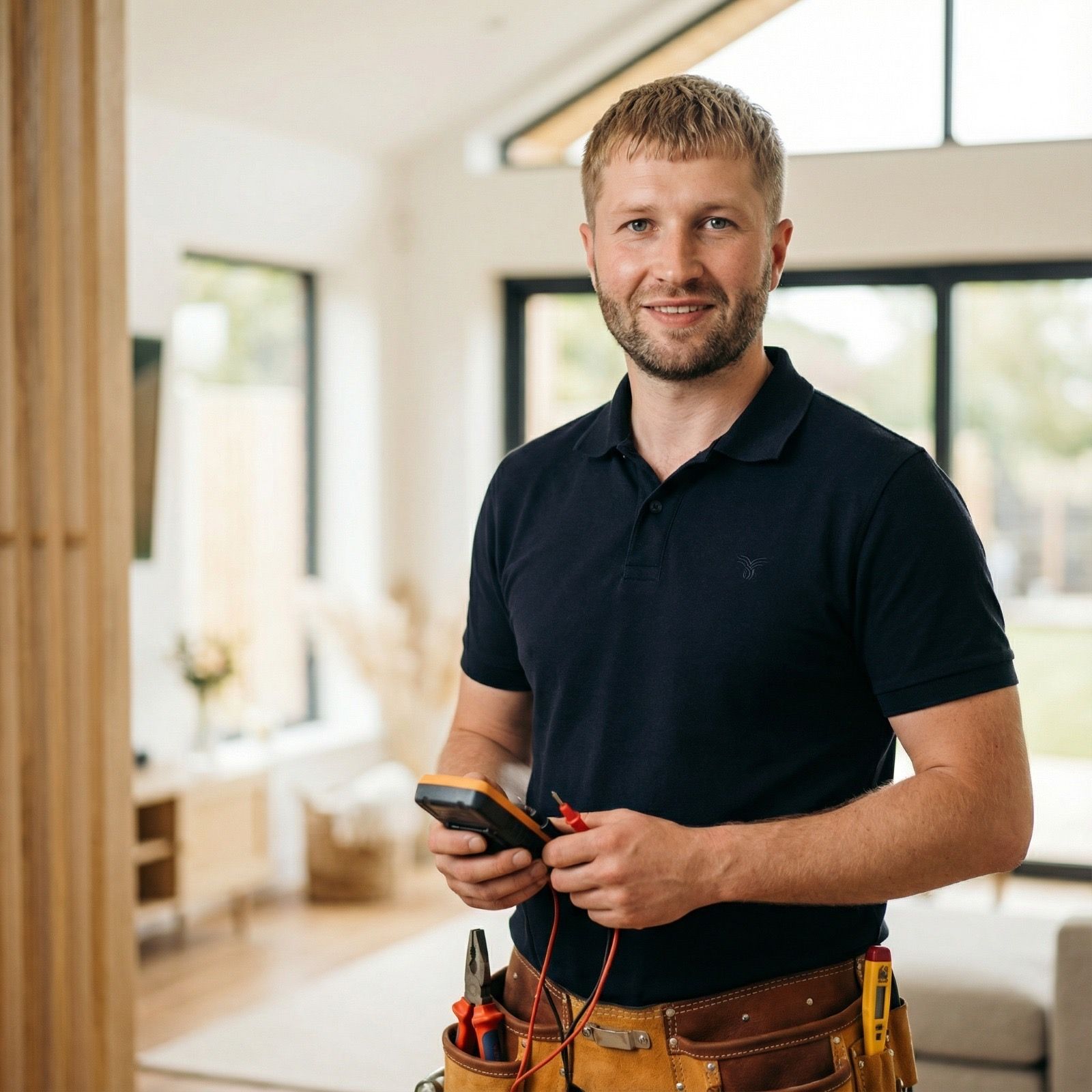 Electrician working on a fuse box